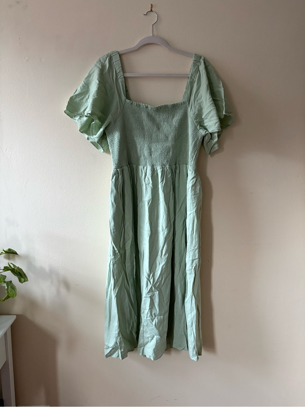 Madewell Smocked Linen Blend Midi Dress - Sage Green, Size XXL